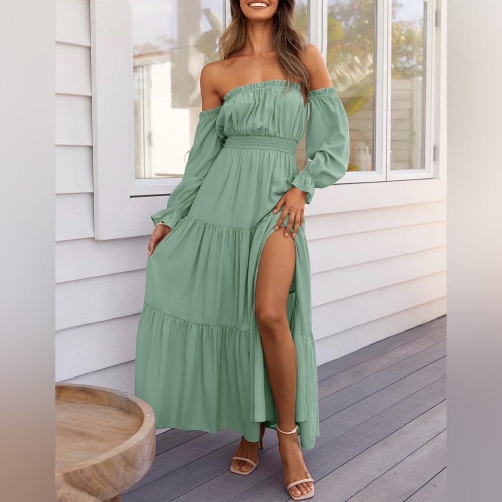 Elegant Off-Shoulder Green Dress